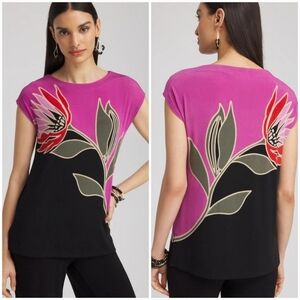 Chico's Travelers Placed Floral Tunic Jersey Knit Shirt SZ Large New Maximalist